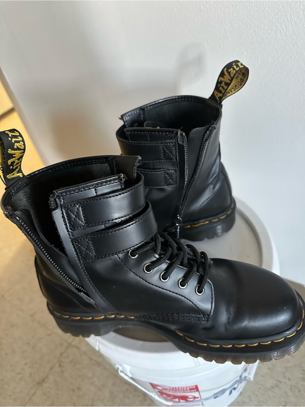 Dr. Martens Women’s Black Leather Combat Boots with Side Zip
